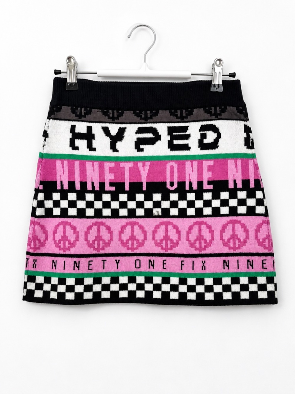 Graphic H&M Knit Mini Skirt | Pink Black Checkerboard Y2K Bodycon Skirt
